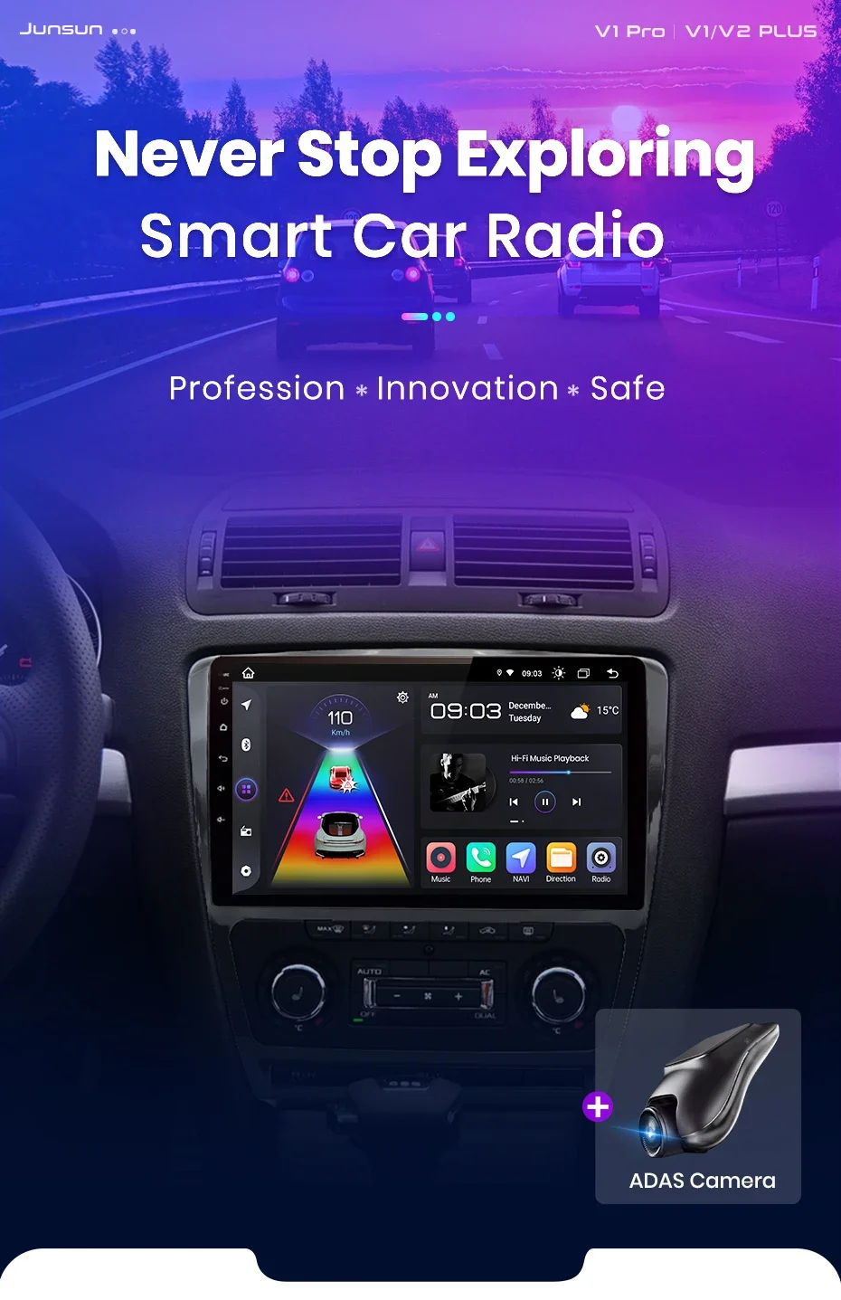Junsun Kabelloses CarPlay Android Auto Autoradio für Skoda Octavia 2 A5 2008-2013 2 DIN Multimedia-Stereoanlage mit Eingebautem Kühlventilator GPS-Navigation SWC Bluetooth FM RDS DSP IPS-Bildschirm Auto-Intelligentes System 4G WiFi 8-Kern Plug&Play Haupteinheit – Detail 6