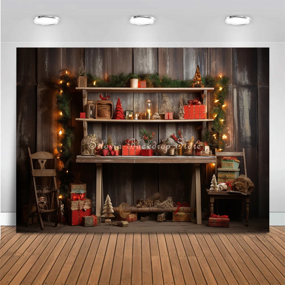 Christmas Room Gift Shelves Photo Background Family Party Portrait Photo Studio Props Kids Portrait Photography Backdrop Cloth