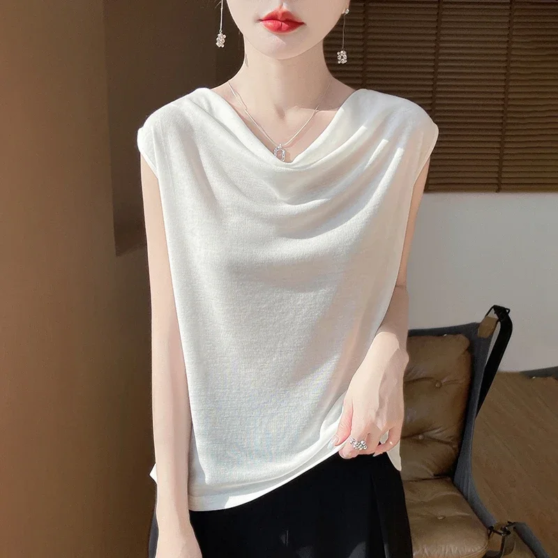 

Pop Sleeveless Top For Women With A Swing Neck Versatile And Elegant A Short-Sleeved T-Shirt For A New Summer Inner Wear RW M05