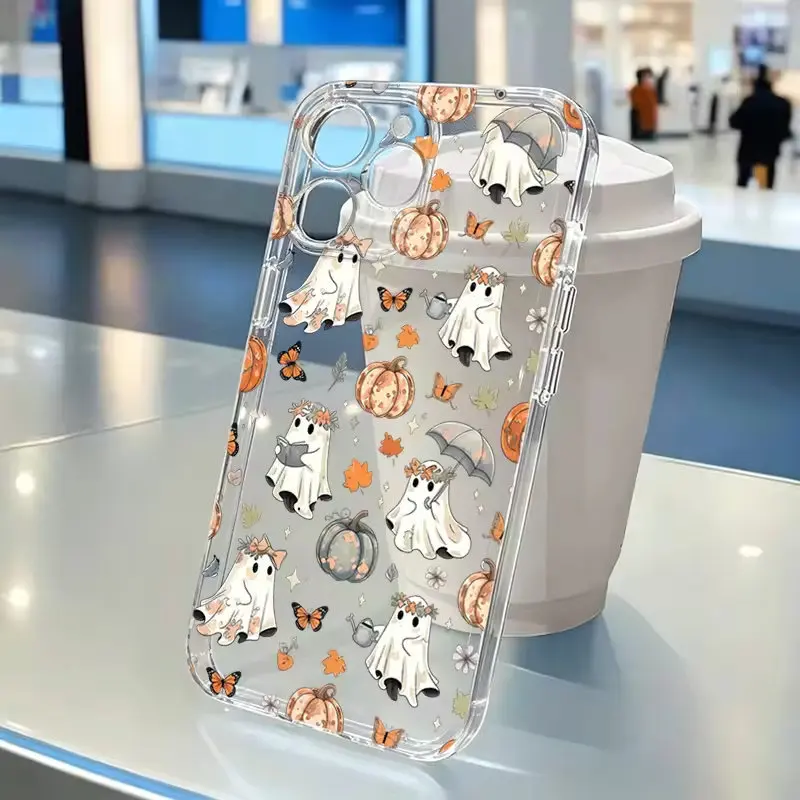 Capa de Telefone para iPhone 18 17 16 15 14 Pro Max com Design de Abóbora de Halloween, Capa Protetora Transparente para Namorada ou para Você Mesmo