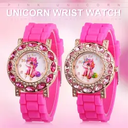 Children's Quartz Watch Korean Fashion For Cartoon Unicorn Pink Silicone Wristwatches 30M Waterproof Girl's Kids's Student Gift