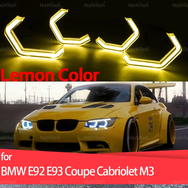 

Для BMW E92 E93 Coupe Cabriolet M3 Pre LCI и LCI Crystal M4 Стиль Лимонно-желтое кольцо Ангельские глазки Светодиодные белые световые кольца Комплект DRL