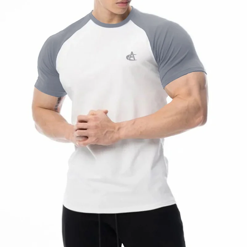 Mens Patchwork T-Shirts Muscle Slim Fit Moisture Wicking Gym Workout Tee Short Sleeveless Fitness Bodybuilding T Shirt