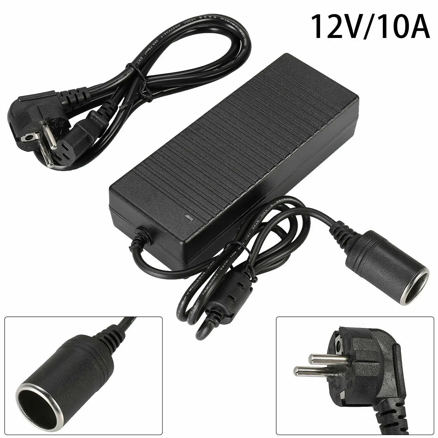 

220V to 12V 10A Household Power Converter, Car Vacuum Cleaner Recorder Inverter, 120W, Compatible with 12V Car Appliances,