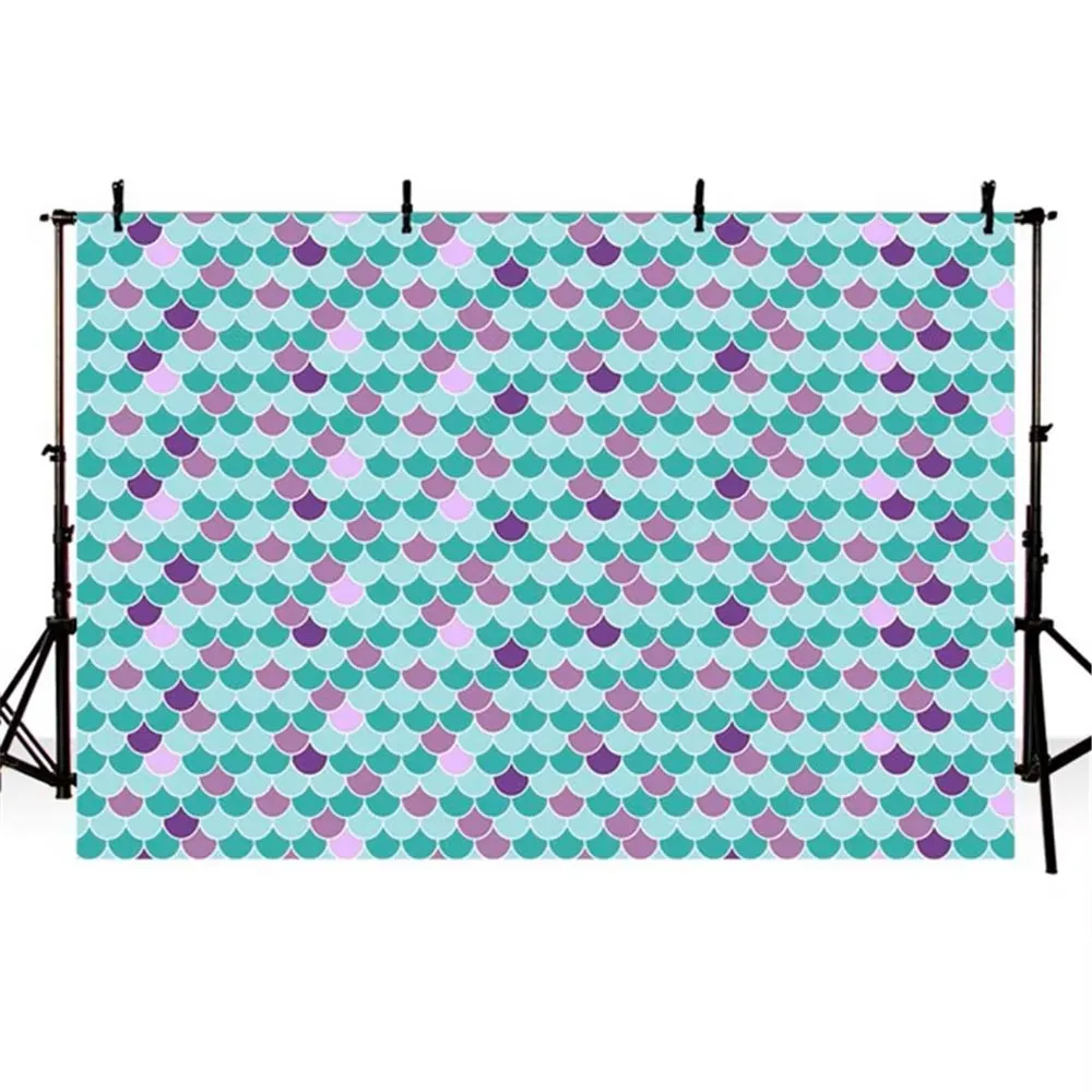 Colorful Fish Scales Mermaid Themed Birthday Party Backdrop Newborn Baby Photography Props Princess Girl Photo Studio Background