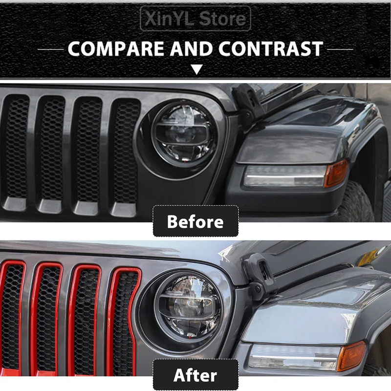 Car Front Grille Ring Trim Cover No Mesh High Version for Jeep Wrangler JL for Jeep Gladiator JT 2018Up Car Exterior Accessories