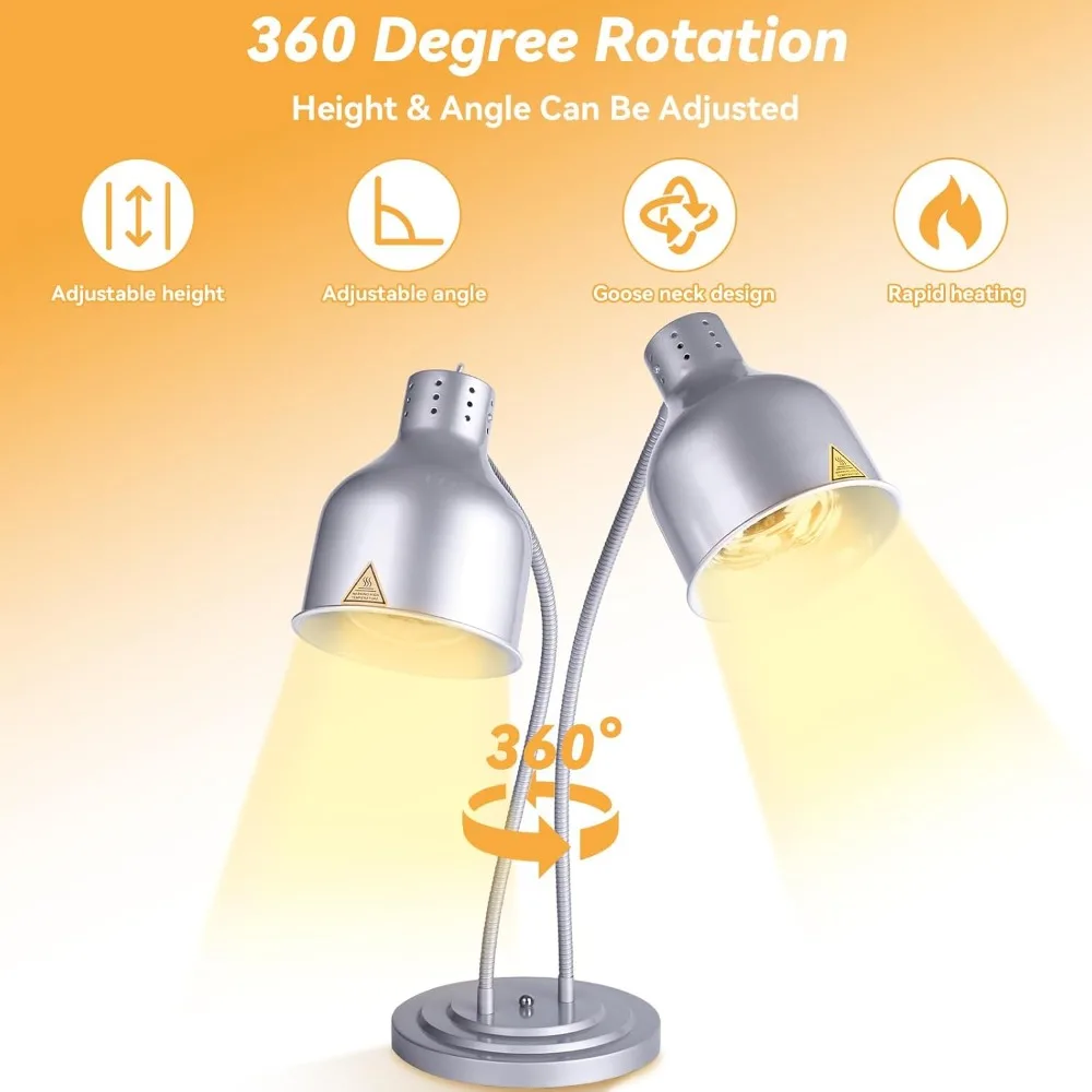 

Лампа для подогрева пищи 500 Вт, коммерческая, регулируемая, с 3 лампочками, 2 головками, для кейтеринга, для кухни, ресторана, фуршета