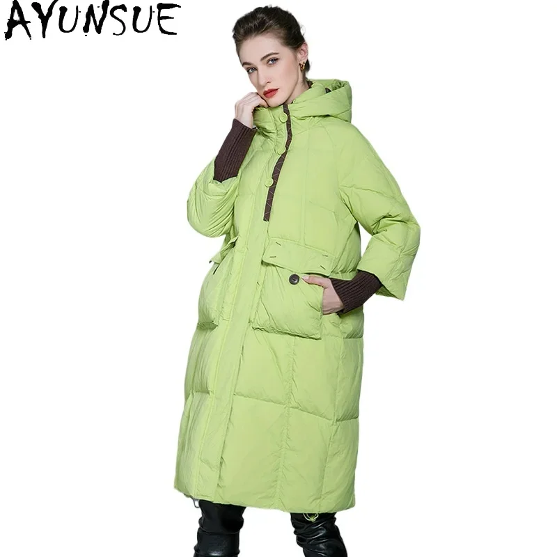 AYUNSUE White Duck Down Puffer Jacket Women Green Long Down Coats High Quality Outerwears Winter Luxury Clothes куртка женская