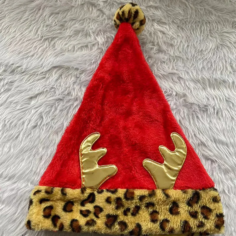 

Creative Christmas Hat Leopard Border Deer Antlers Christmas Hat Festival Party Decoration Supplies Performance Props