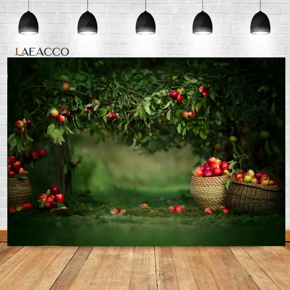 

Laeacco Wonderland Fall Festival Farm Red Apple Trees Background Kids Birthday Newborn Artistic Portrait Photography Backdrop