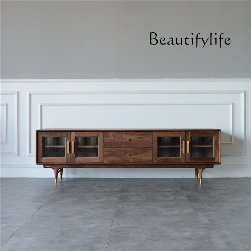 Nordic Solid Wood Changhong Glass TV Cabinet Simple Modern Copper Feet Living Room Storage Audiovisual Cabinet