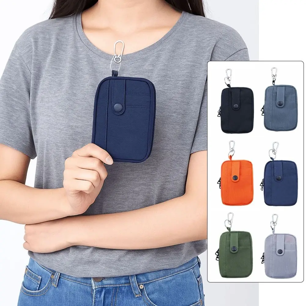 Simple Multifuctional Canvas Coin Purse Square Solid Color Earphone Bag Zipper Lightweight Mini Storage Bag Students