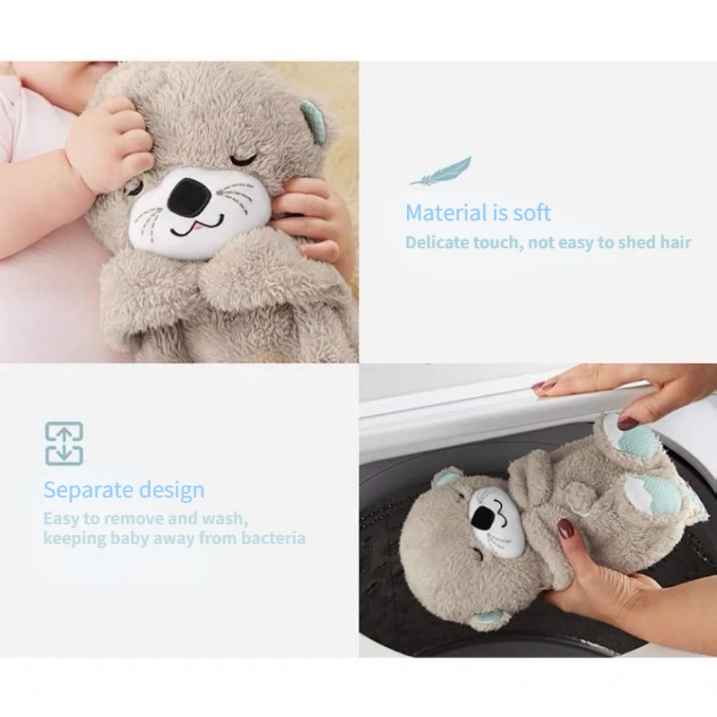 Breathing Otter Sleep Plush Toy Playmate Otter Baby Plush Toy with Light Sound Newborn Sensory Comfortable Baby Birthday Gift