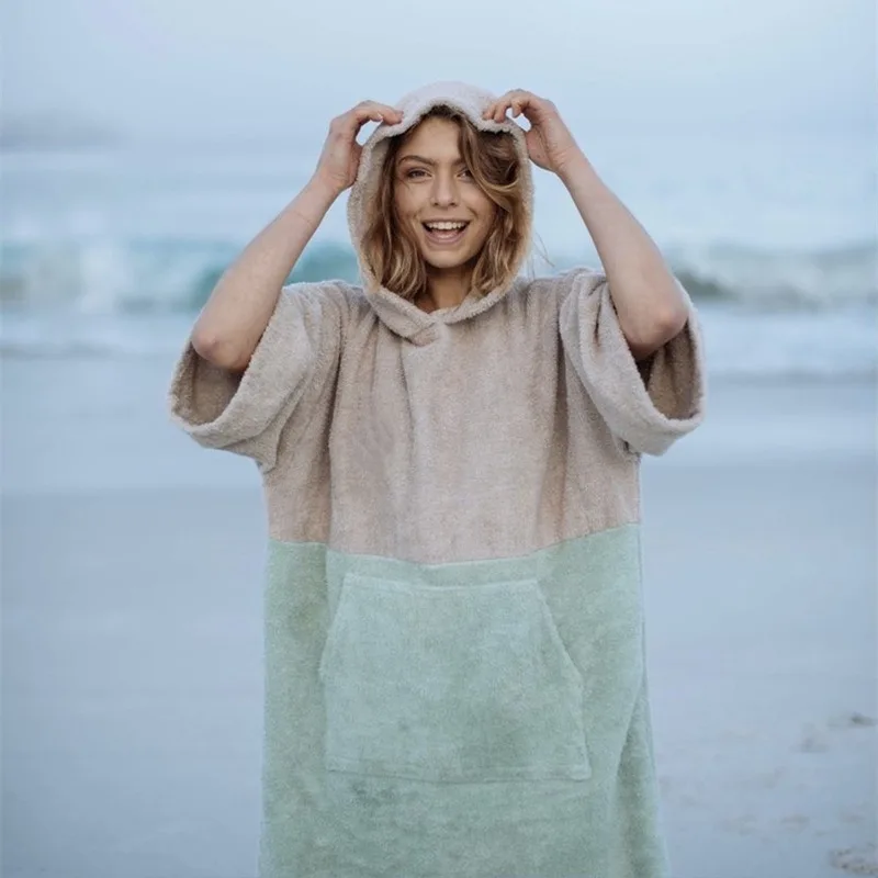 

Microfiber Hooded Cape Bath Towel Quick Drying Fabric Long Robe for Swimming or Surfing Beach Changing Bathrobe