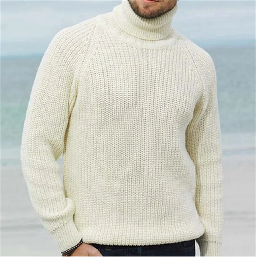 2025 남성용 두껍고 따뜻한 터틀넥 스웨터, 레트로 니트 풀오버, 심플한 남성 의류, 하이 칼라, 루즈 탑, 단색, 가을, 겨울