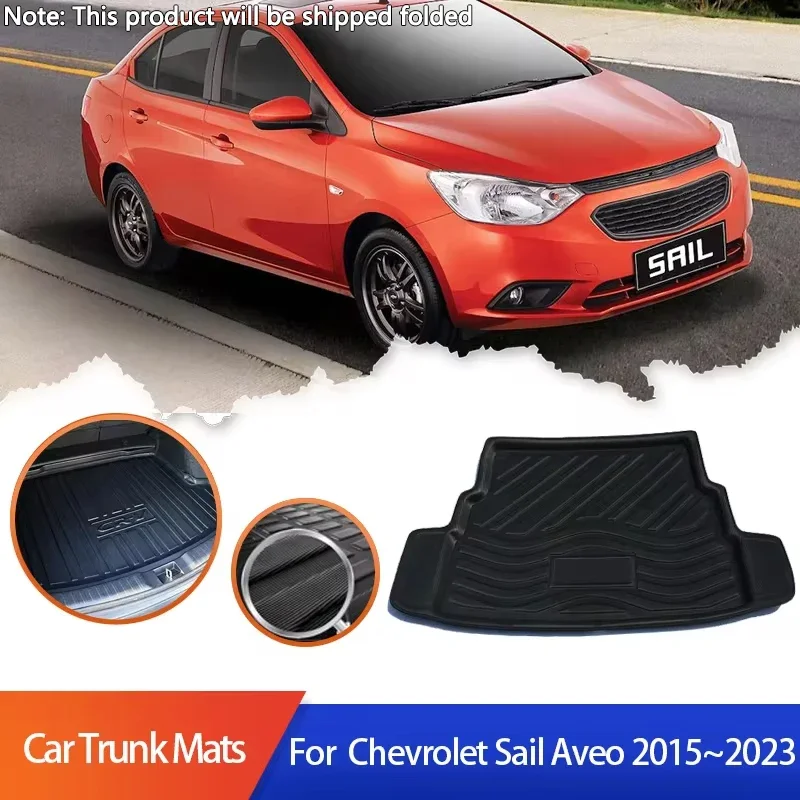 Car Trunk Mats For Chevrolet Sail Aveo 2016 2018 2020 2021 2015~2023 Rear Boot Cargo Liner Covers Waterproof Rear Luggage Pads