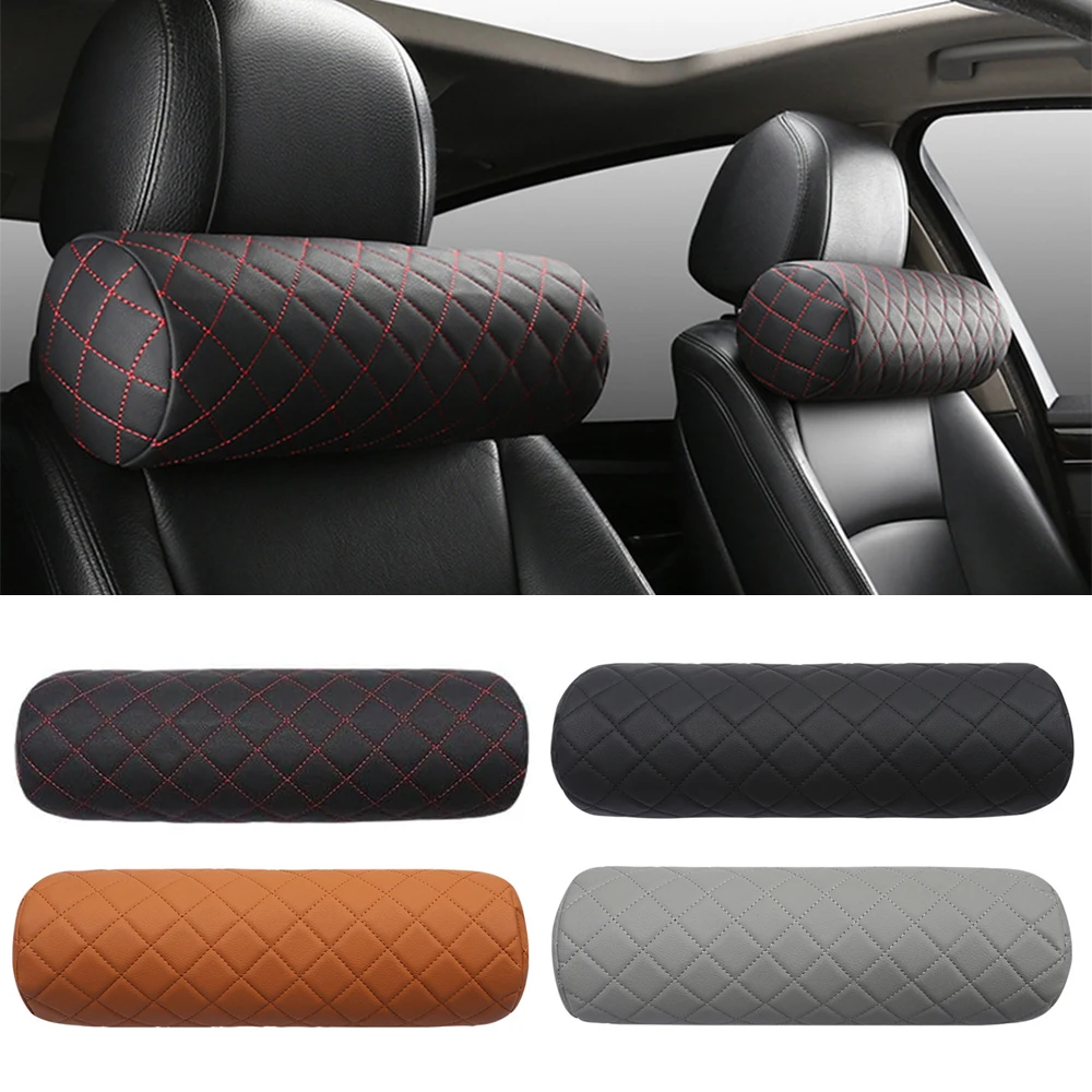 

Car Seat Neck Pillow Headrest Leather Memory Foam Breathable Cervical Cylindrical Pillow Office Chair Headrest Protector 42*13cm