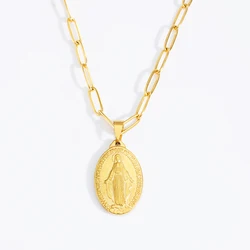 Stainless Steel Virgin Medal Necklace For Women Gold/Silver Color Metal Virgin Mary Pendant Necklaces Choker Necklace Femme