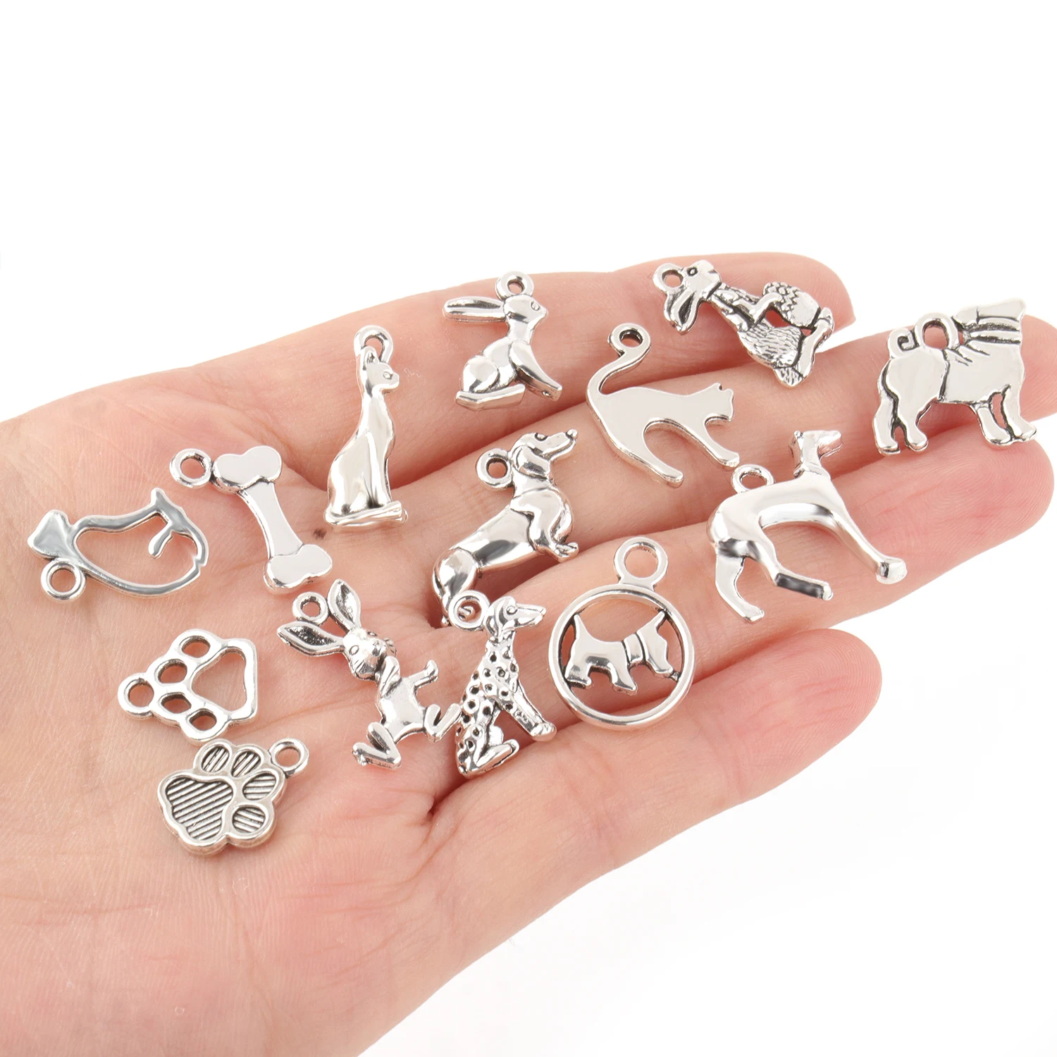 10pcs/Set Zinc Alloy Antique Silvery Animal Dog Shaped Charms Pendant for DIY Necklace Bracelet Earrings Jewelry Making Handmade