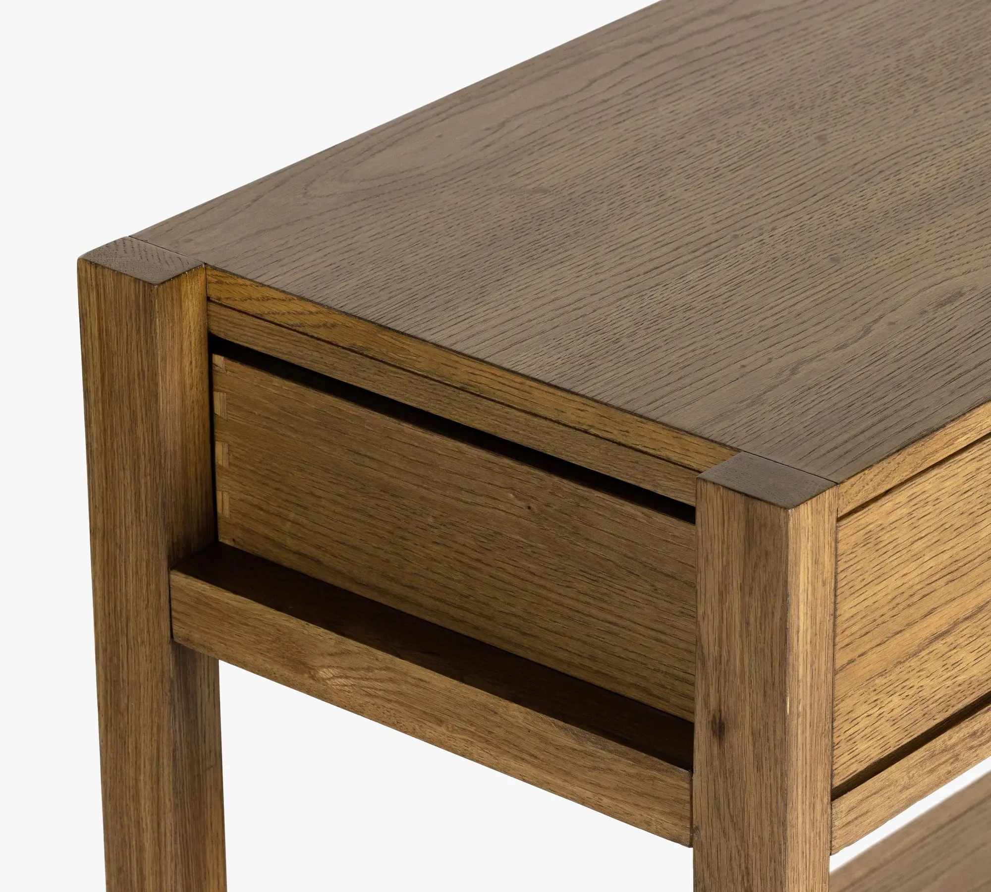 *Modern Luxury Furniture Solid Oak Tawny Oak Tone 3 Storage Drawers Open Shelf Dovetail Craft Safety Stops Console Tables