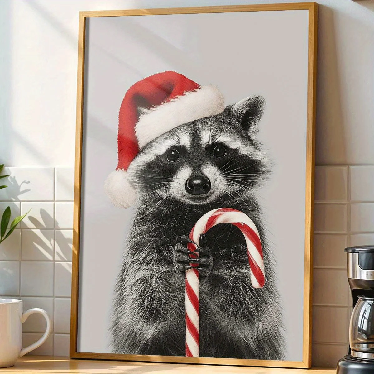 2027, 1pc FLAT Christmas Raccoon Art Poster unframed canvas print for Living Room Decor Bedroom Wall Art Office Decoration Ho