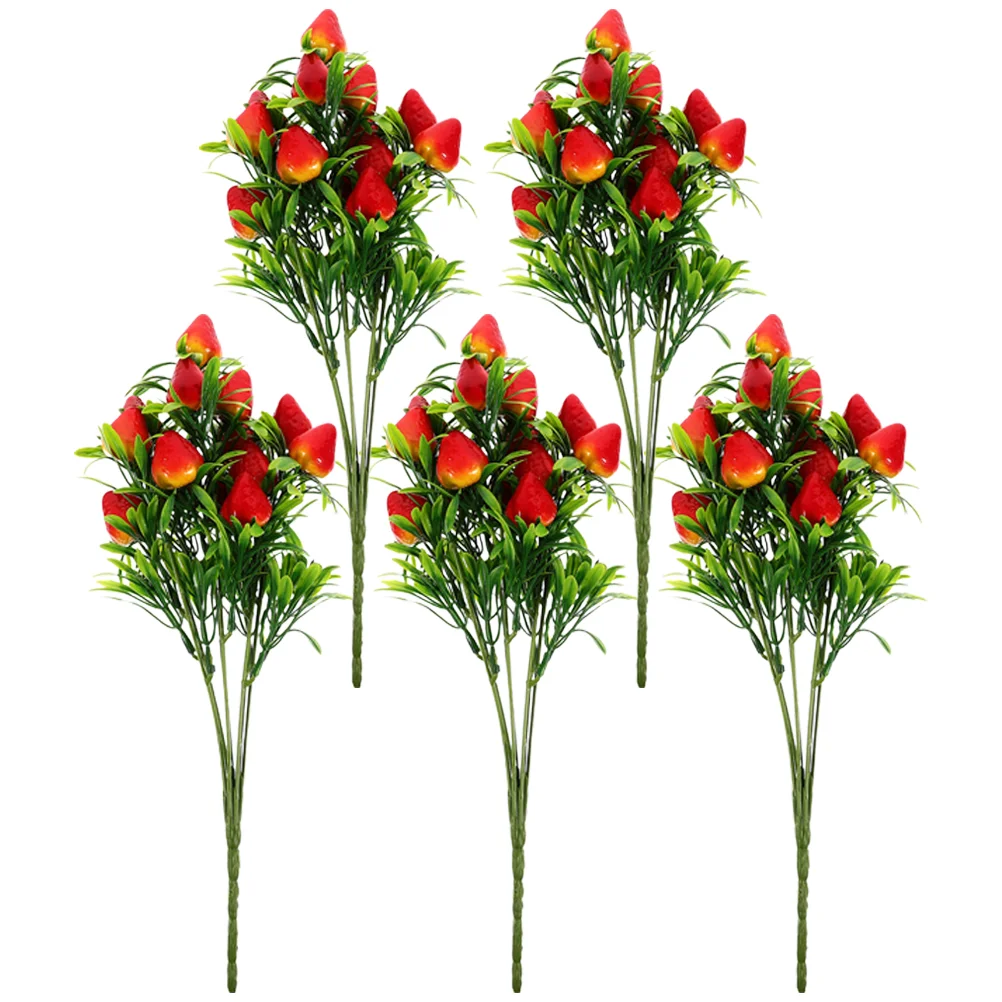 

5 Pcs Simulated Strawberry Artificial Stem Bouquet Fruit Branch Fake Branches Pvc Plastic Stems