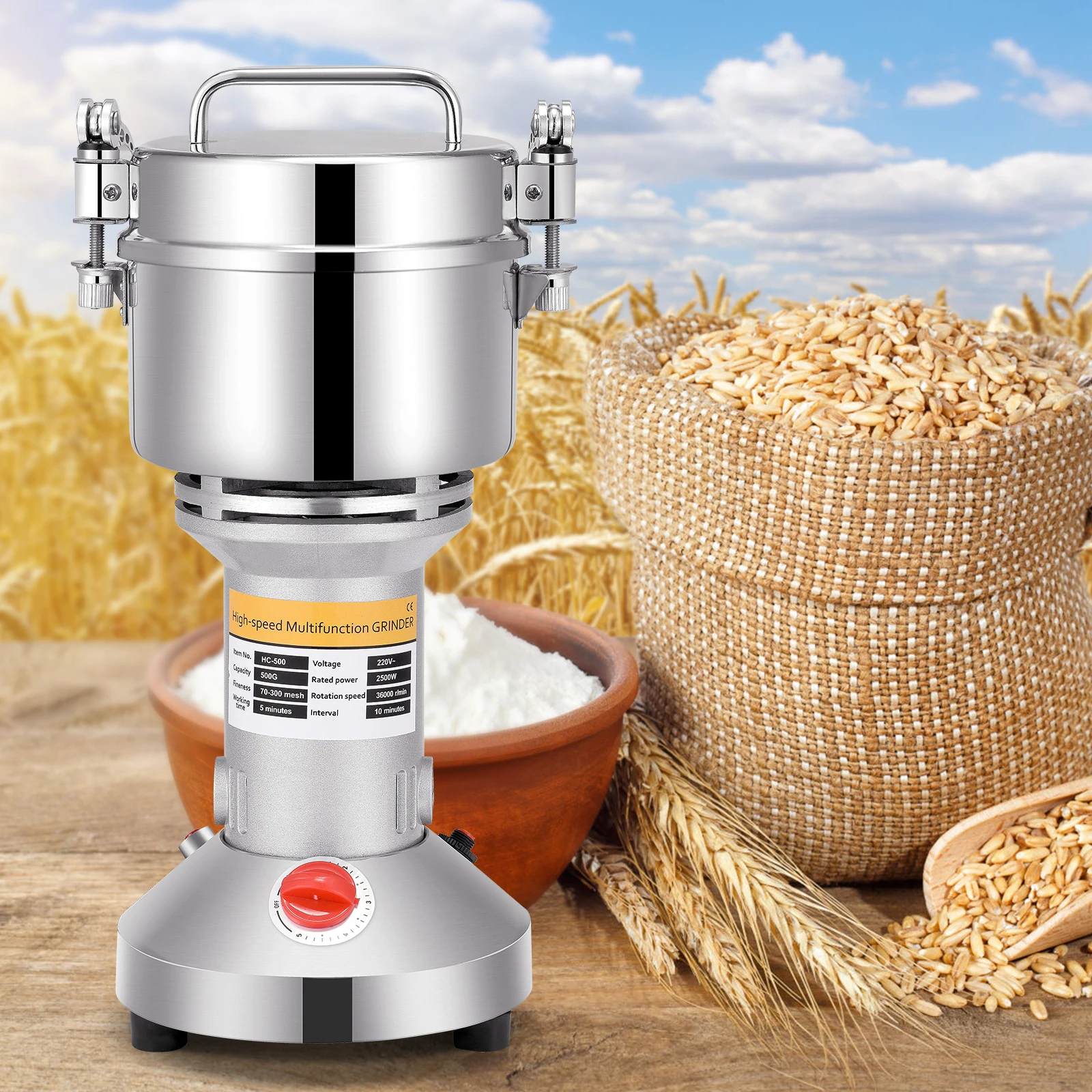 

For Electric Herb Grain Grinder, High Speed Spice Grinder, Coffee Mill Flour Nuts Seeds Powder Machine 500g 28000