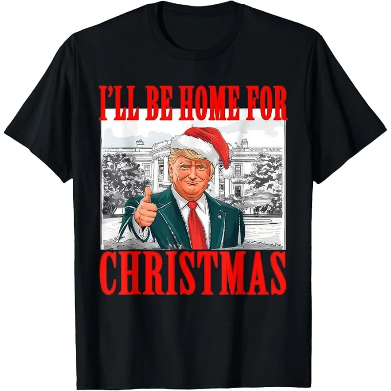 

Men's and Women's Sports and Leisure New Fashion Short Sleeve Trump Home Pattern Christmas Top Gift Black T-shirt