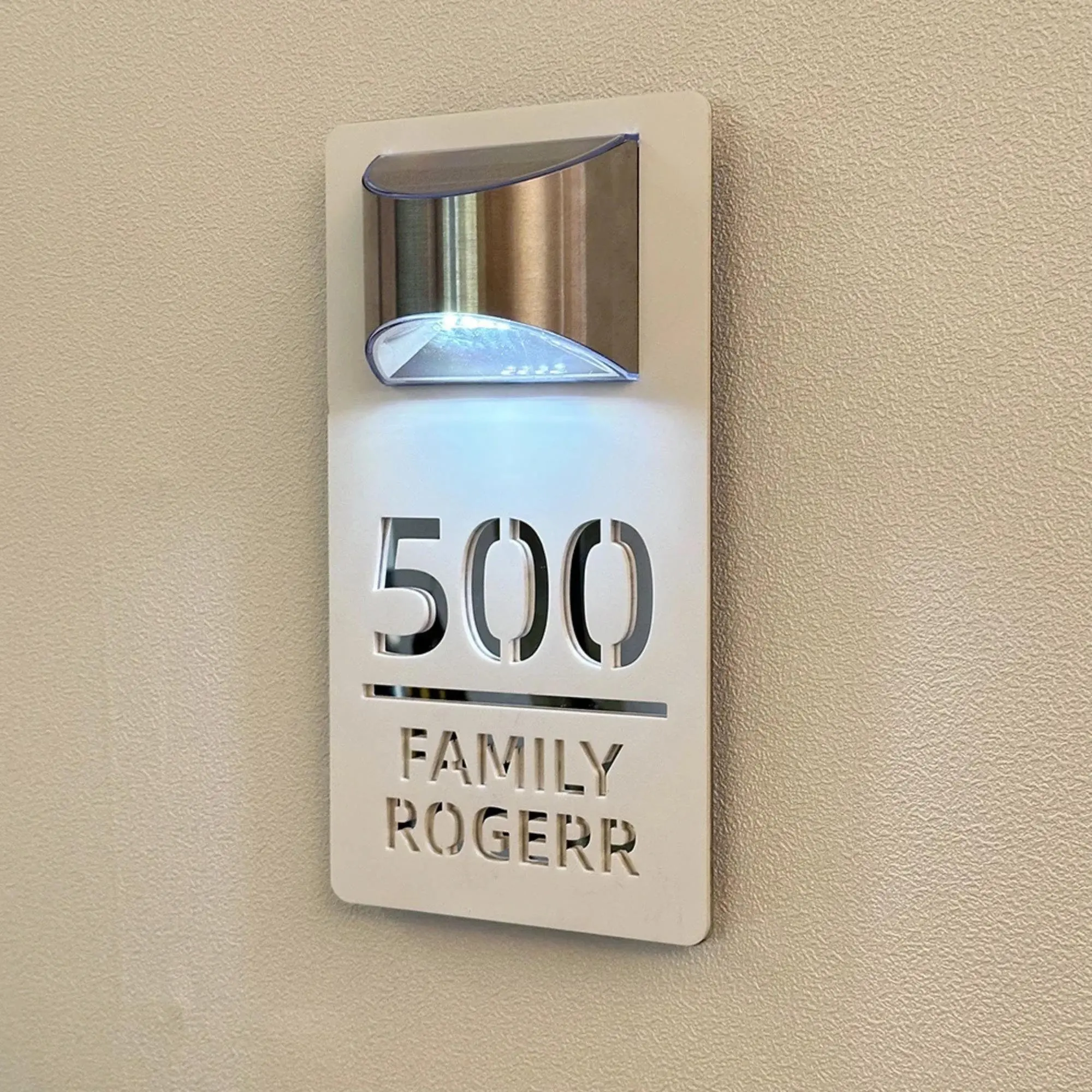 Modern Address Door Plaque Solar LED Lit Personalized Acrylic Laser Cut House Number Sign Outdoor Plate Family Name Custom Gift