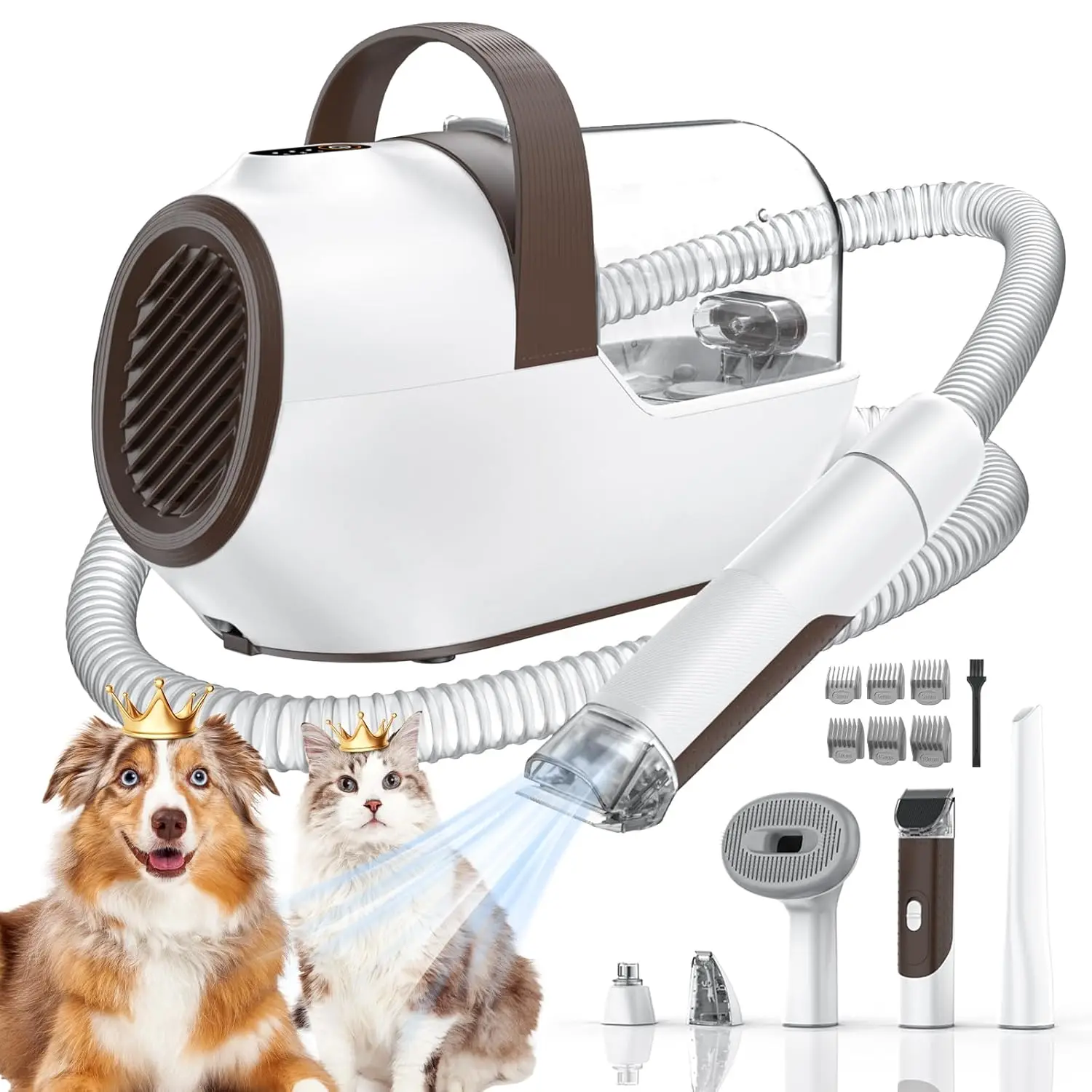 

Dog Grooming Vacuum Kit with Pet Clipper Nail Grinder, 3 Suction Modes Brush and 6 Tools for Easy Home Pet Care