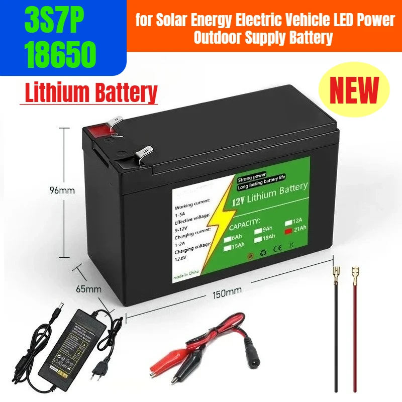 

12V 21Ah 3S7P 18650 Rechargeable Lithium Battery for Solar Energy Electric Vehicle LED Power Outdoor Supply Battery