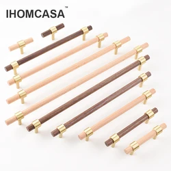 Various Sizes Black Walnut Beech Wooden Handles Drawer Knobs Gold Kitchen Furniture Door Handles Cupboard Brass Cabinet Pulls