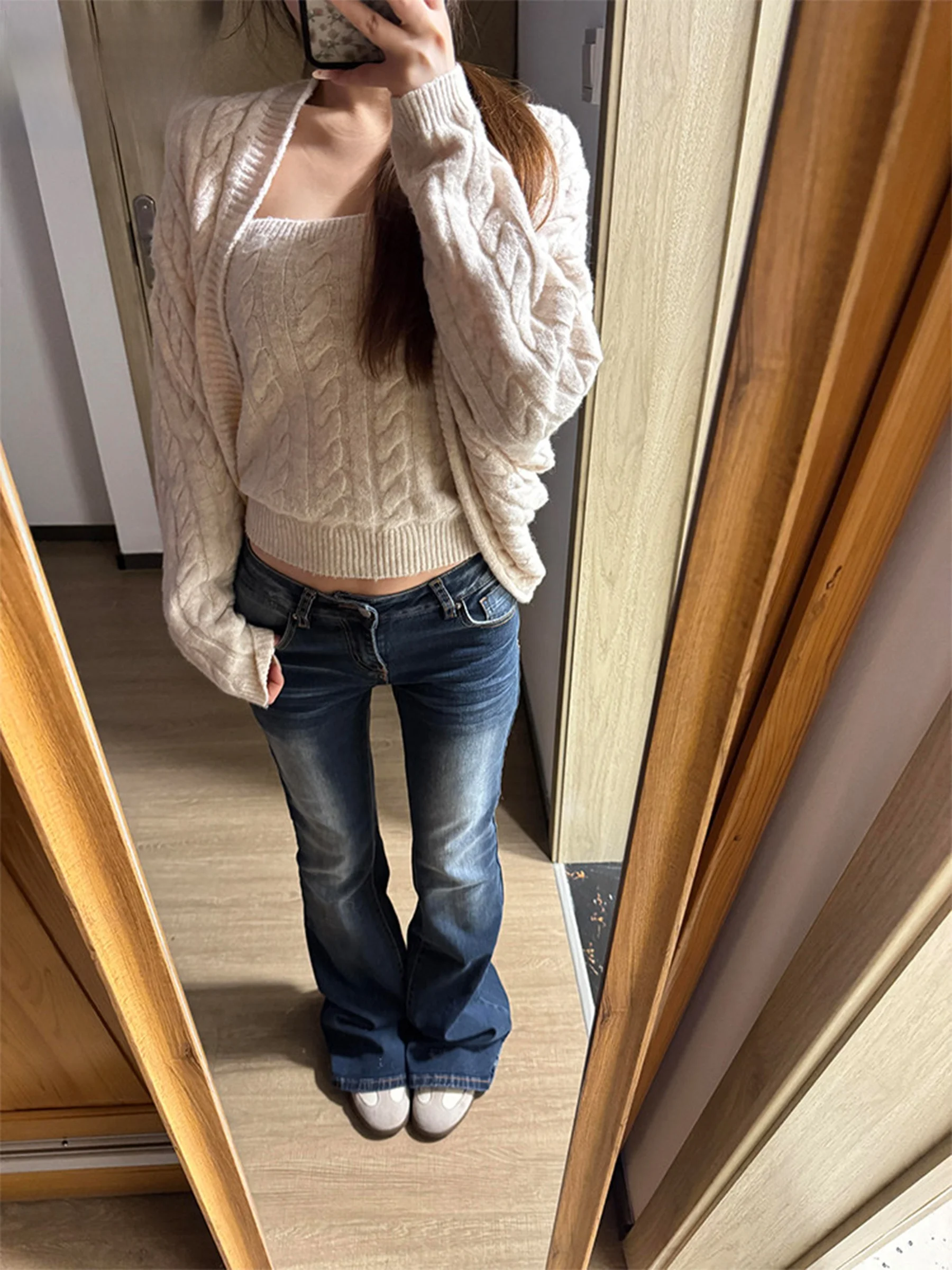 

Джинсы-клеш в американском стиле с низкой талией, женские, сильно выстиранные, свободные, стройнящие, повседневные, летние, новинка