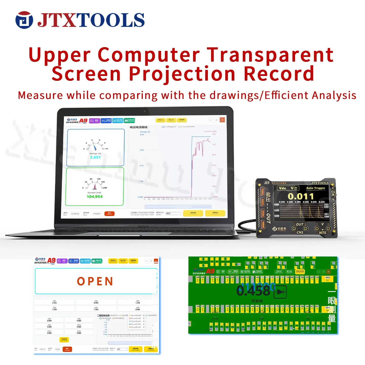 

JTX A9 Accurate Curve Waveform Multi-function Measuring Meter Digital Display 0-36V Voltage and Current Precision Tester Meter