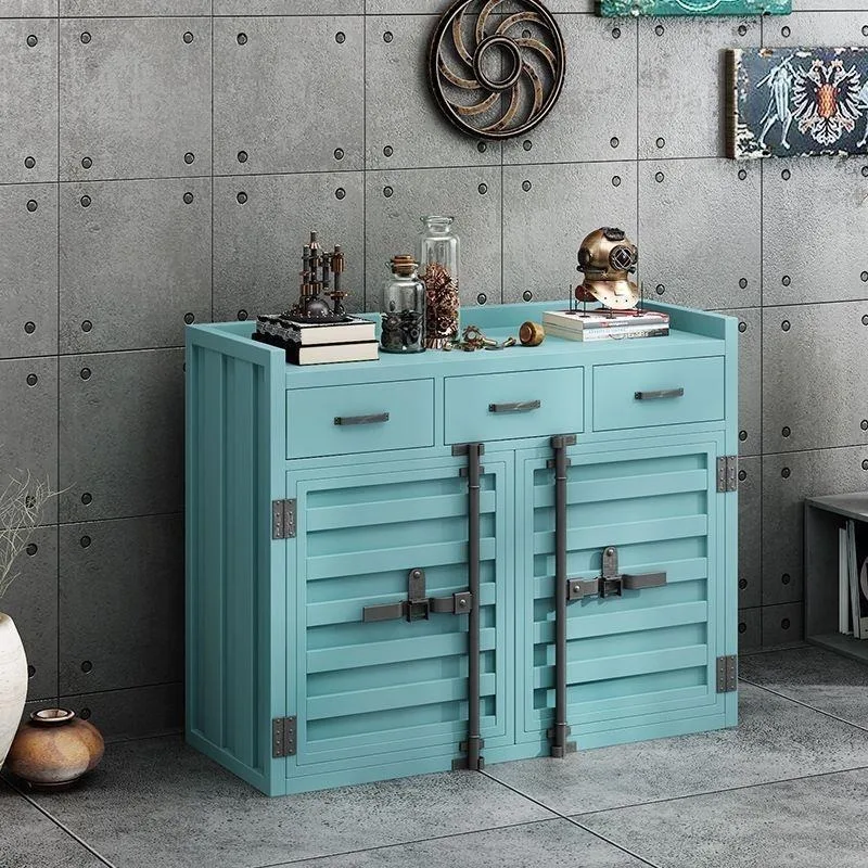 Retro wrought iron dining side cabinet, dining table locker, creative industrial style container storage locker 6