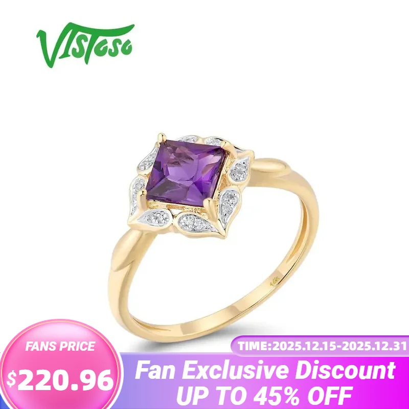 

VISTOSO Genuine 14K Yellow Gold Ring For Women Sparking Diamond Amethyst Elegant Luxury Wedding Band Anniversary Fine Jewelry