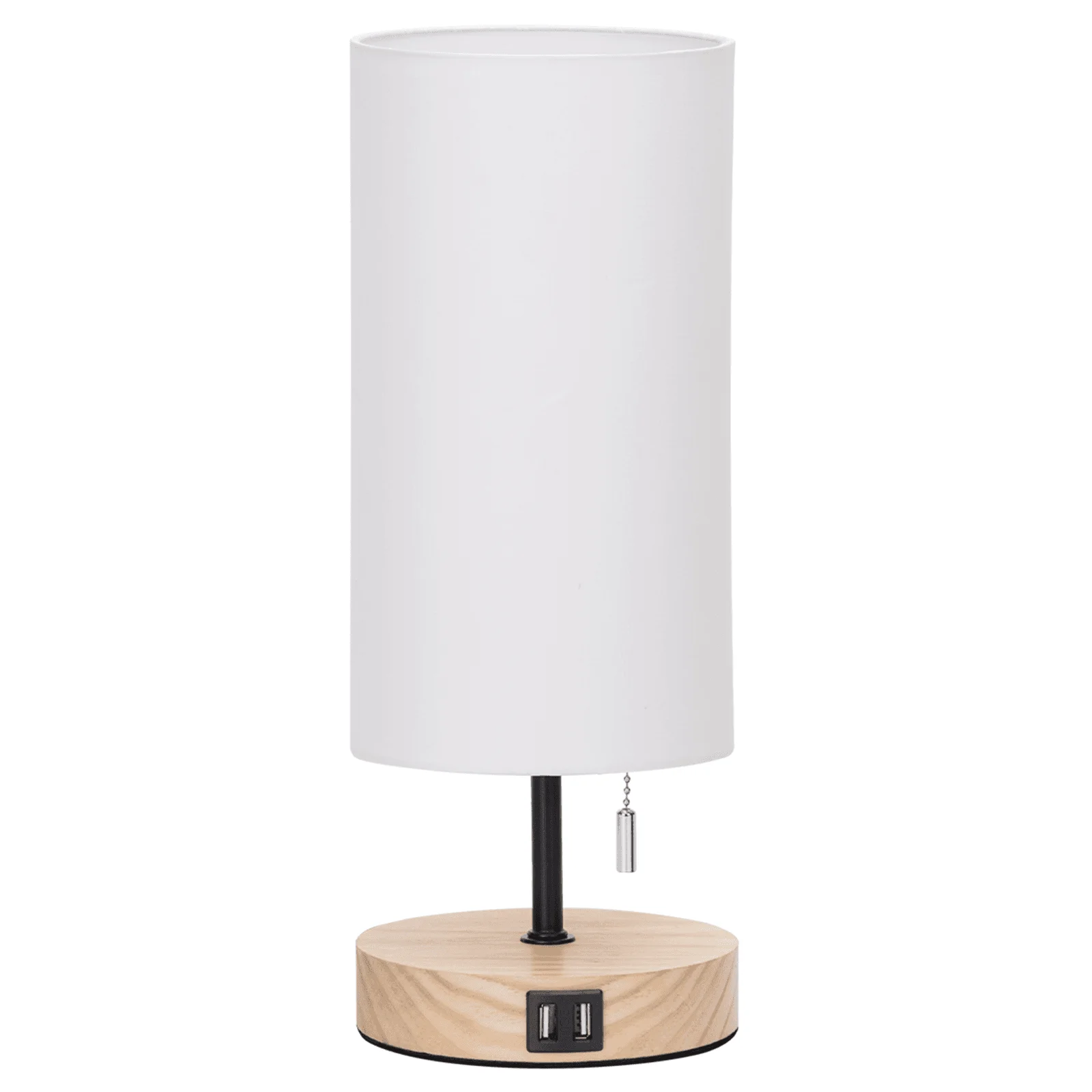 Aigostar Lampara de Mesa con 2 Puertos de Carga USB, Lamparas de Mesita de Noche con Interruptor de Tracción, Base de Madera, Lá