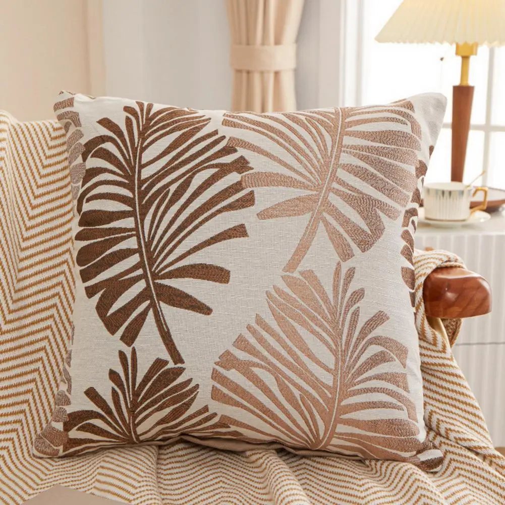 Decorative Pillowcase Palm Leaf Printed Decorative Pillow Cover with Hidden Zipper Soft Wear Resistant Washable for Bedroom