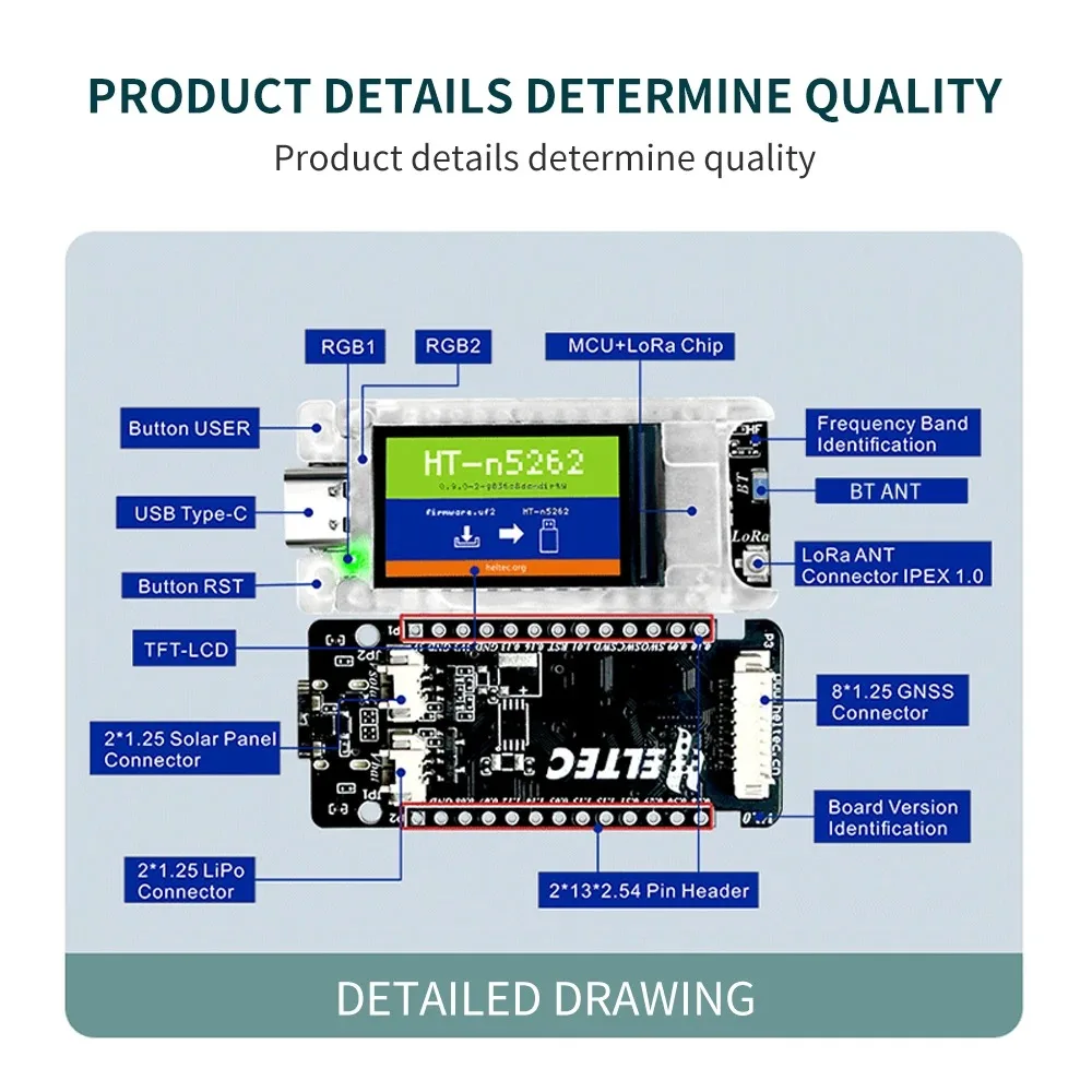 جهاز تعقب Meshtastic Nordic nRF52840 SX1262 LoRaWAN LoRa لـ Arduino لتحديد المواقع Devboard TFT عرض BLE WiFi Heltec T114