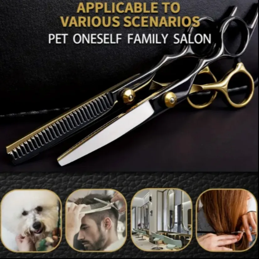 6 Inch Barber Scissors Kit Hair Cutting Scissors Barber Accessories Professional Tail Comb Cape Set