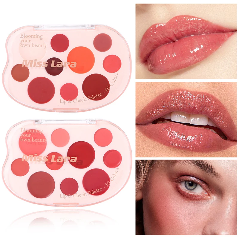 10-kleuren lipcrème Frozen Jelly Lipglosspalet Geschenkdoospalet Lippenstift en Blush Glanzend gepigmenteerd voor tweeërlei gebruik Gemakkelijk aan te brengen