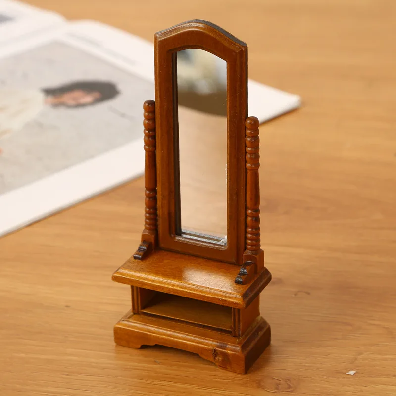 Miniature Full-length Dressing Mirror with Storage Cabinet Floor Fitting Mirror DIY Dollhouse Accessories