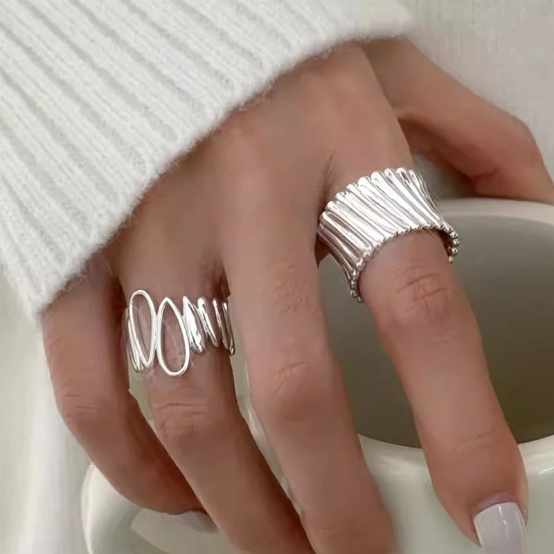 Foxanry Silver Color Water Drop Rings For Women Couples Personality Trendy Minimalist Heavy Industry Elegant Party Jewelry Gifts