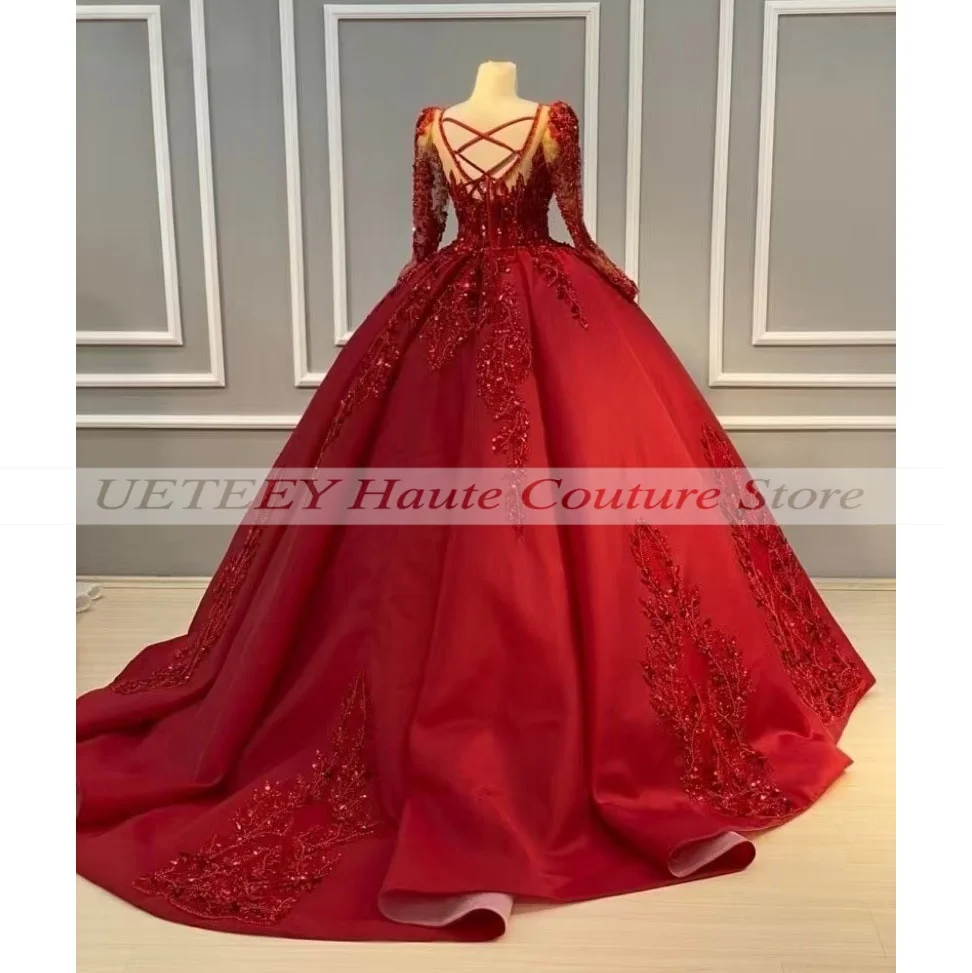 Glitter luxo vermelho vestido de baile quinceanera vestido para doce menina manga curta contas lantejoulas querida vestidos de festa robe de bal