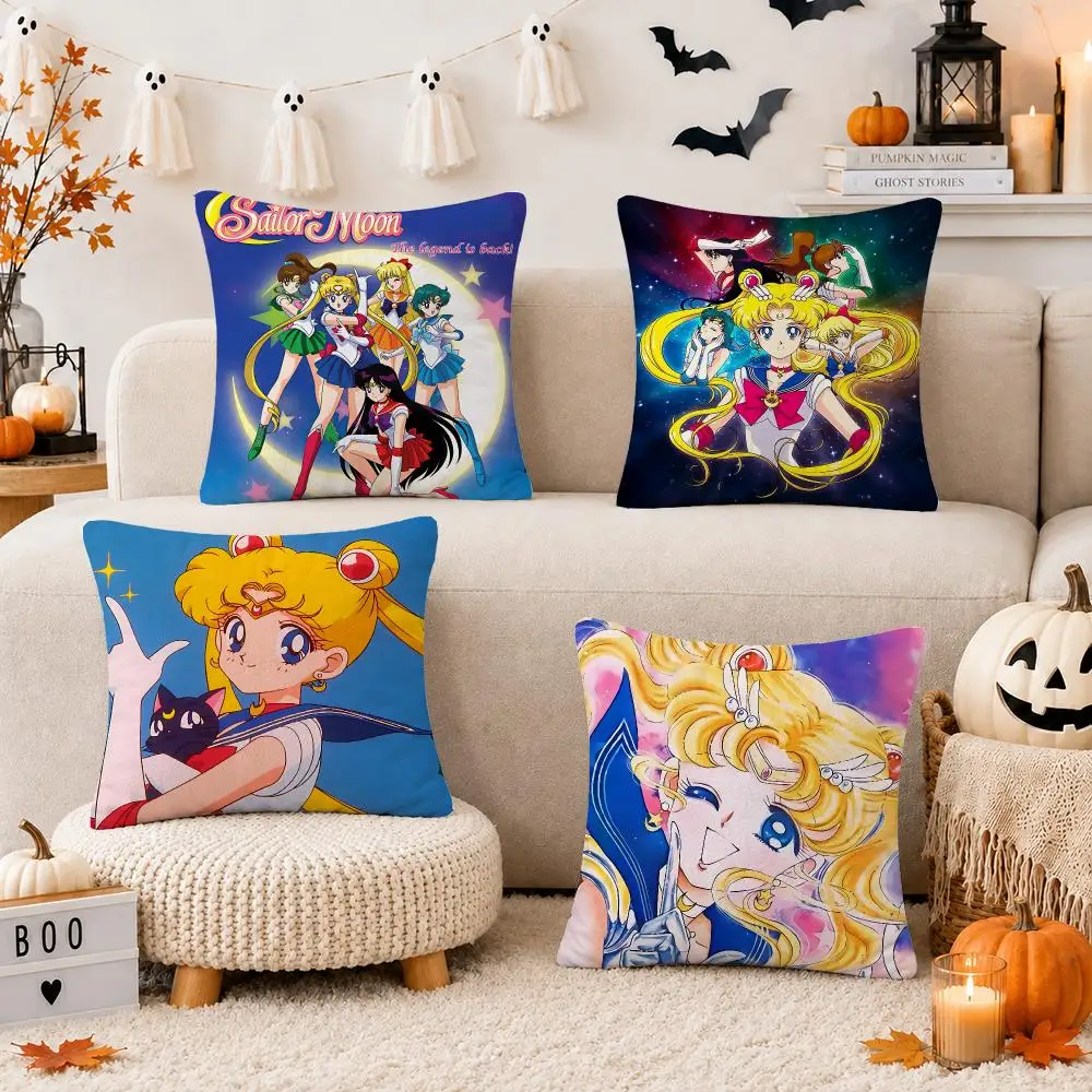 S-Sailor Moon Anime Cushion Cover Soft Short Plush Double-Sided Print Throw Pillow Case Home Decor Gift