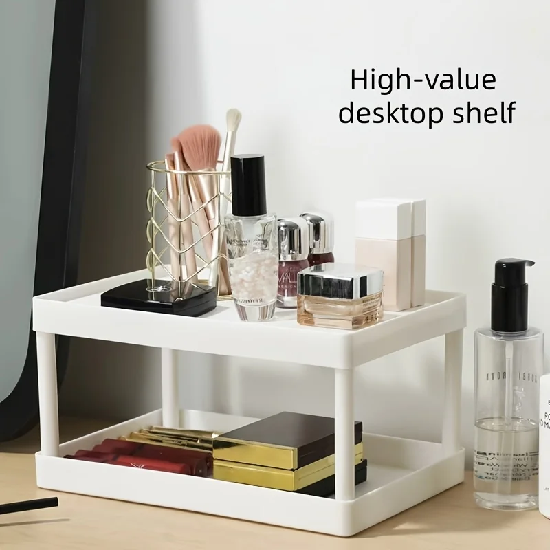 Multifunctional Shelves Double-layer Storage Shelf Desktop Storage Rack Plastic Desk Shelves Cosmetic Sundries Organizer Storage