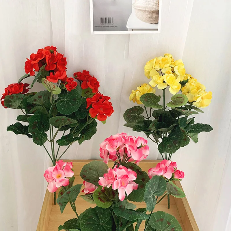 Artificial Geranium Flowers Silk Begonia Flower Bouquet Christams Wedding Party Home Garden Decoraiton Malus Spectabilis Flower