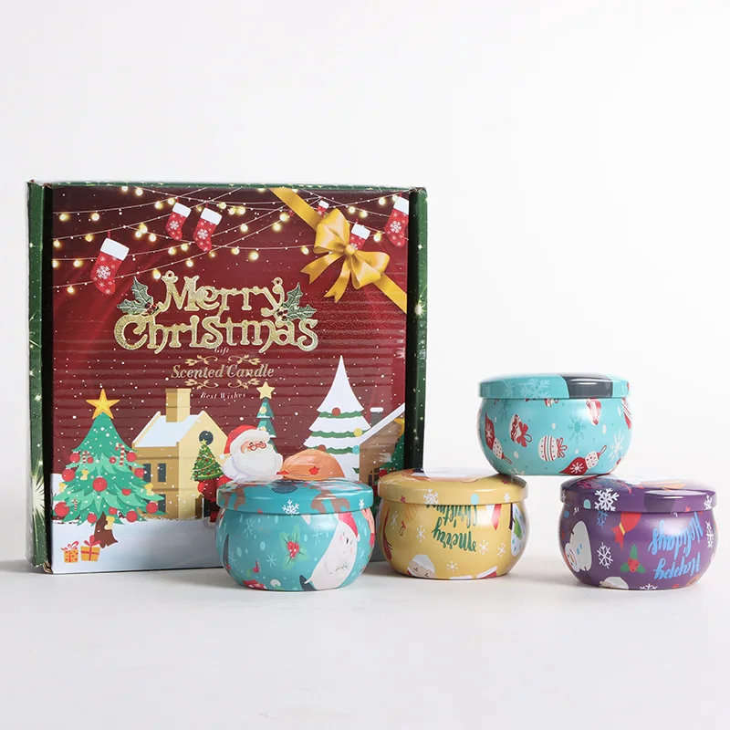 Christmas Scented Candle Gift Set Soy Wax Portable Travel Candle Holiday Gift Scented Candle Christmas Gift 4 candles in a box