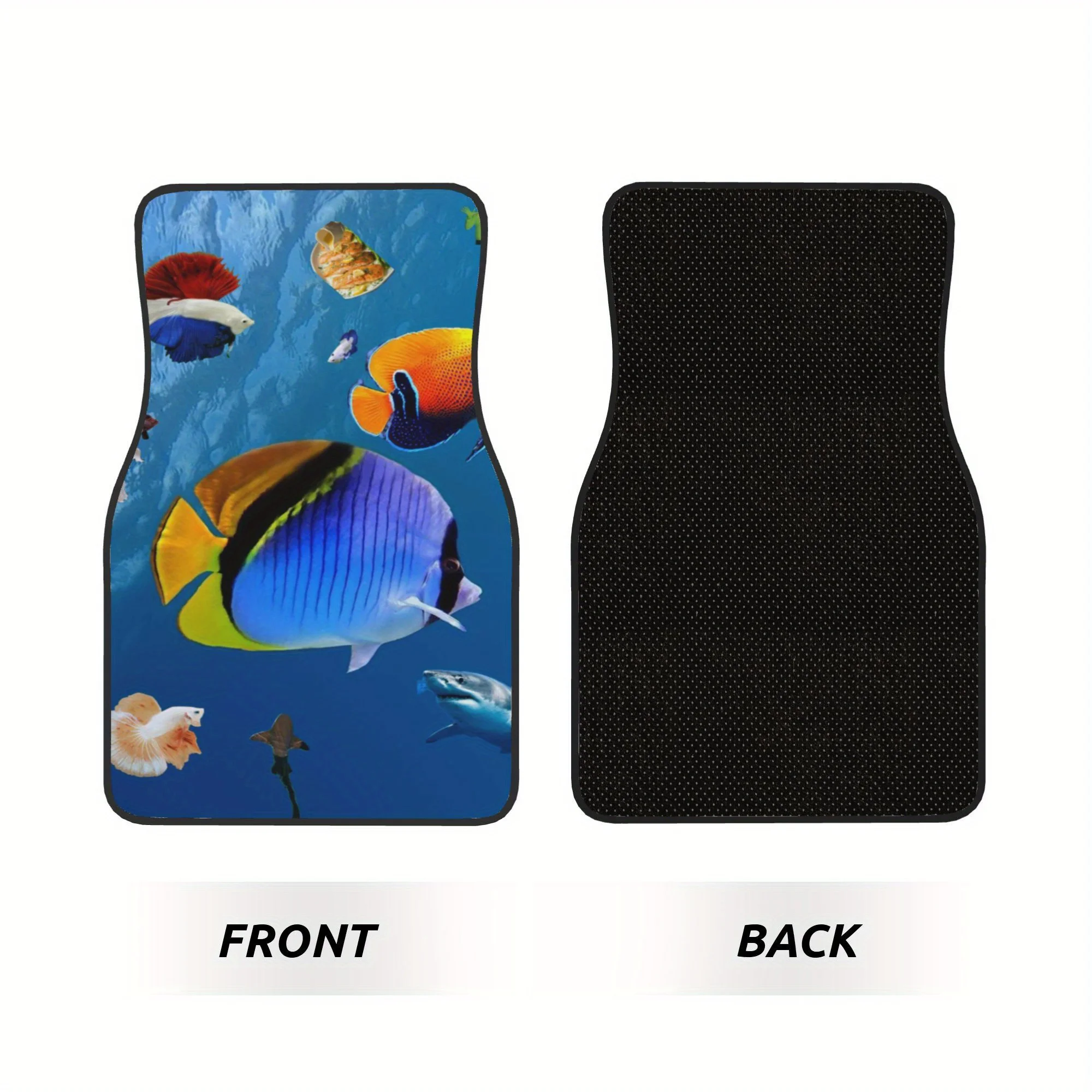 4pcs Large Group Of Tropical Fish Swimming In The Blue Water Pattern Universal Car Floor Mats - Polyester Material, Non-Slip Lin
