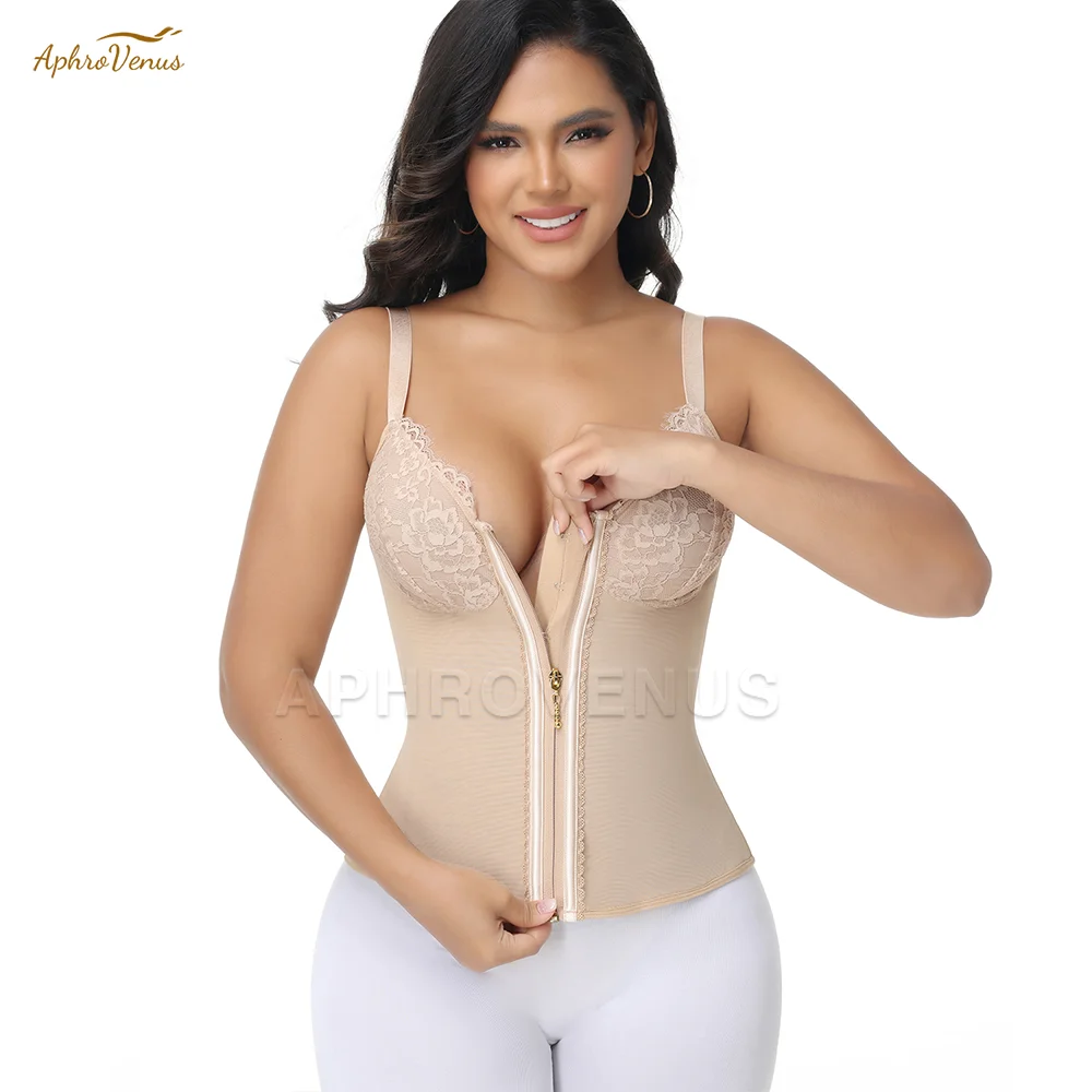 

Компрессионная майка с высокой талией для женщин, корректирующее белье с контролем живота, жилет на молнии спереди, тренировочный топ, корсет для похудения